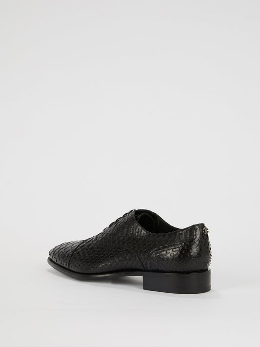 Black Snake Effect Leather Shoes