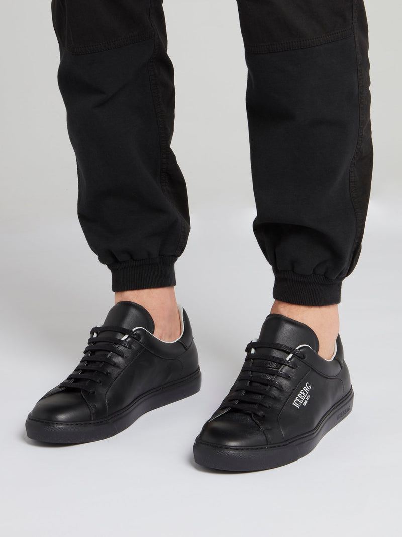 Black Classic Logo Leather Sneakers