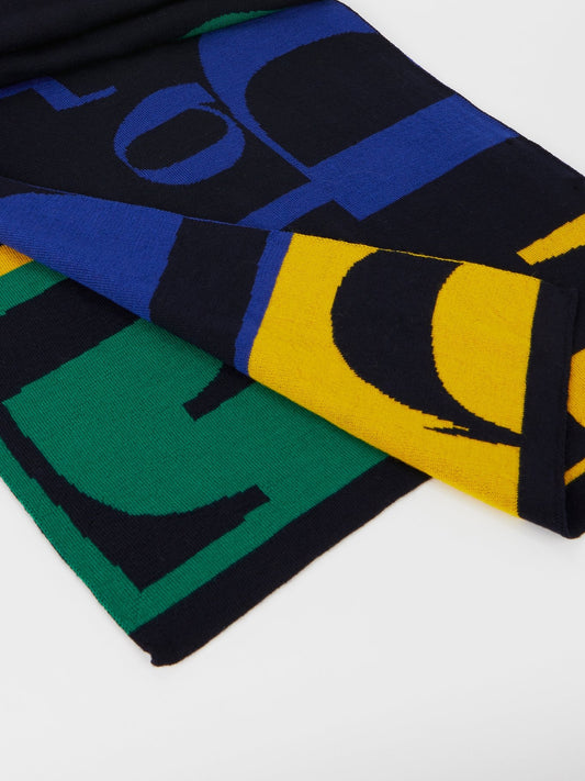 Navy Colour Block Logo Knitted Scarf