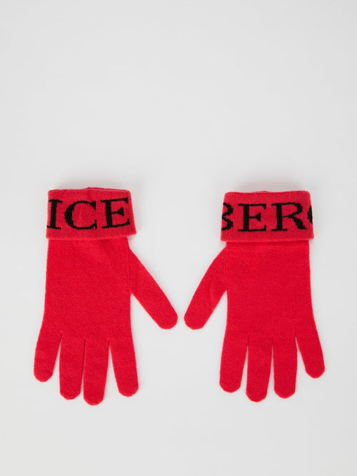 Red Logo Knitted Gloves