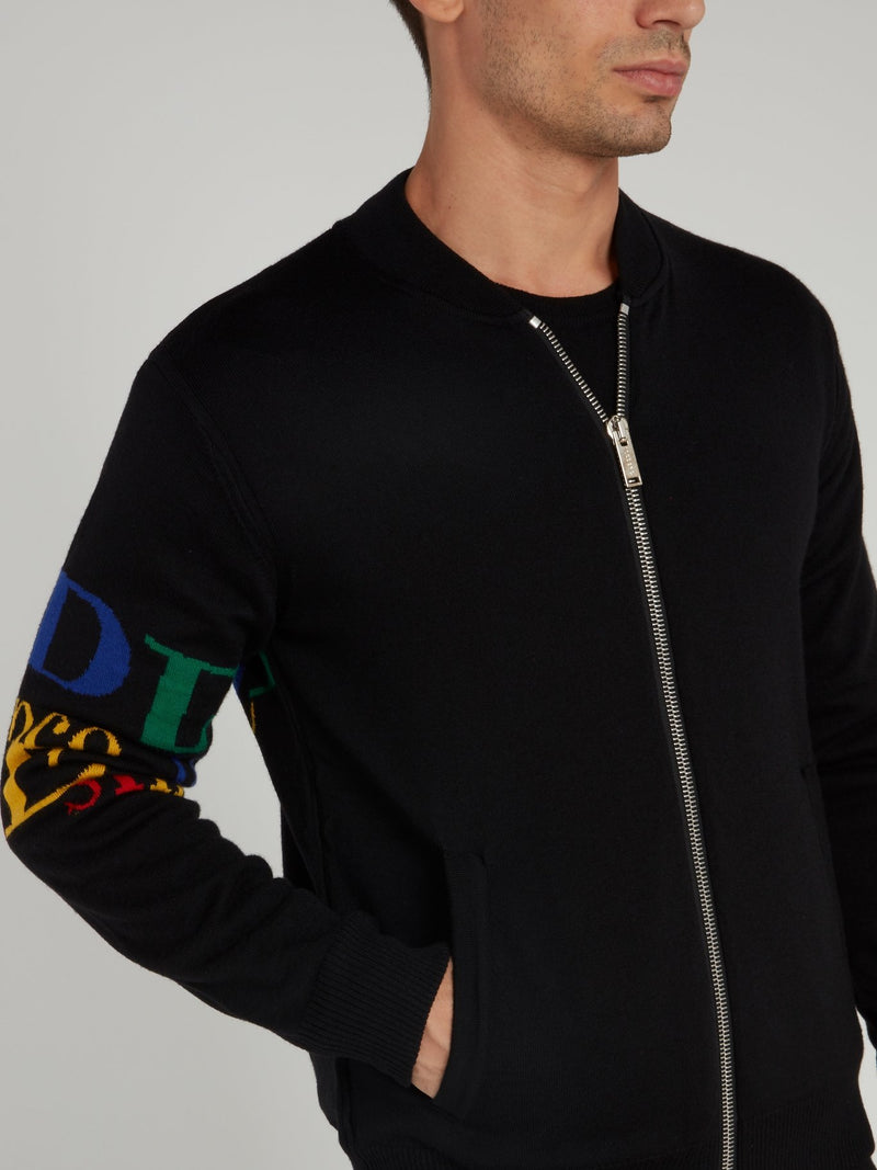 Black Zip Up Knitted Blouson