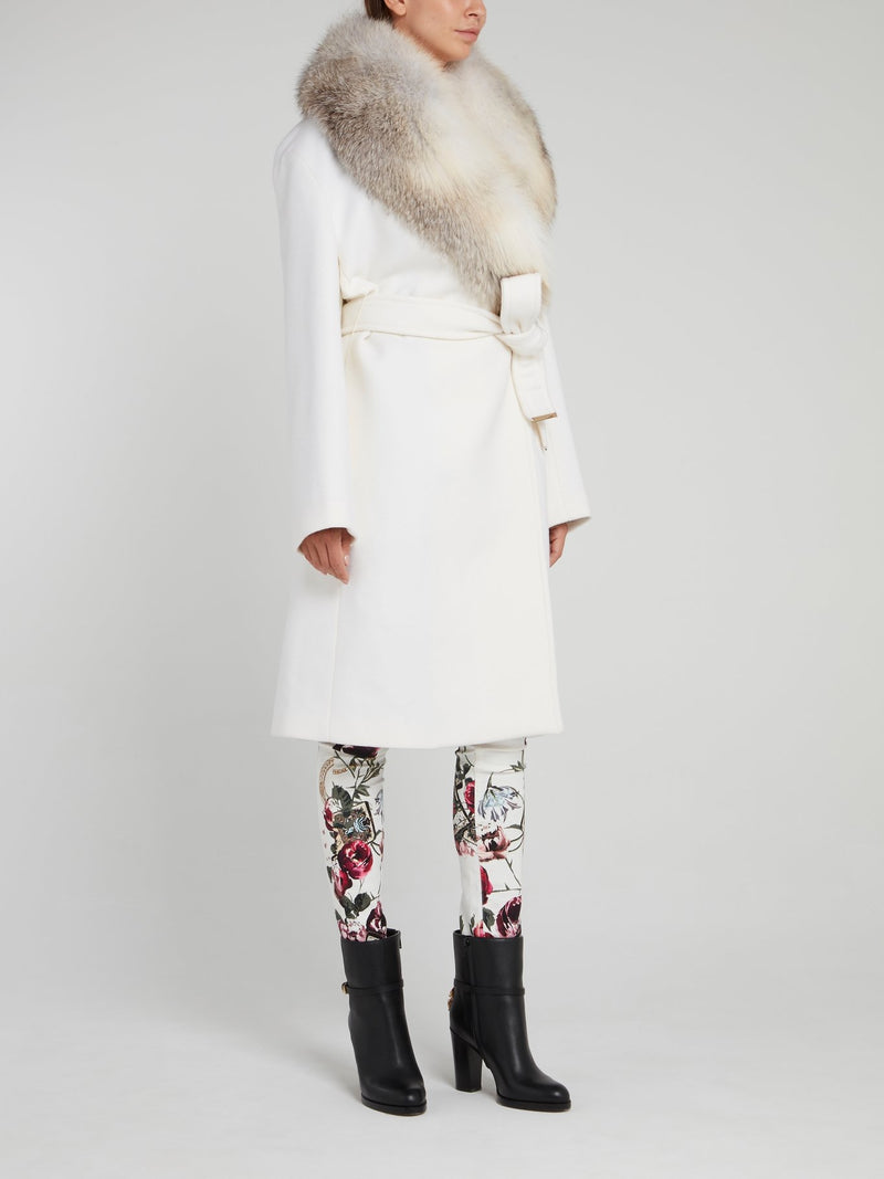 White Fur Collar Coat