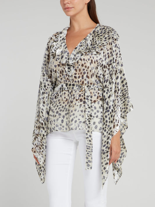 Leopard Print Ruffle Chiffon Top