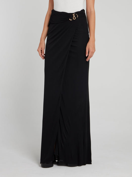 Black Draped Wrap Maxi Skirt