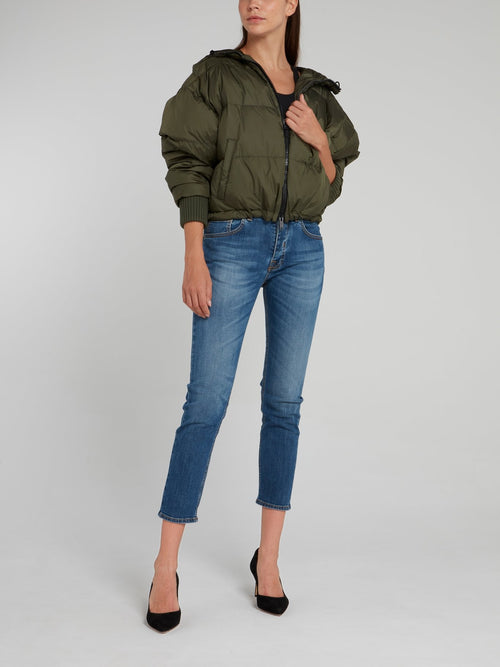 Olive Zip Up Puffer Jacket