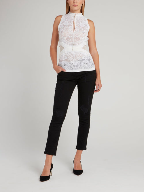 White Perforated Keyhole Top