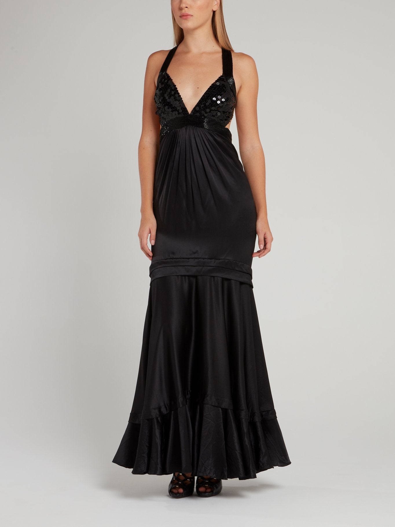 Black Embellished Halter Maxi Dress