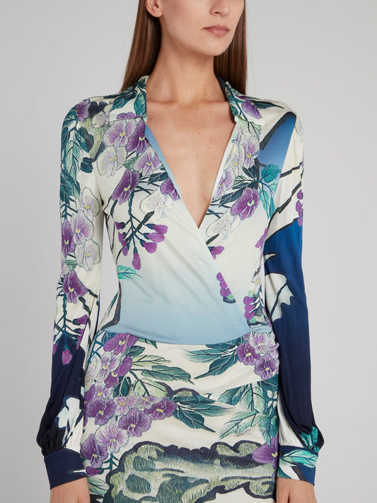 Floral Print Bishop Sleeve Maxi Dress