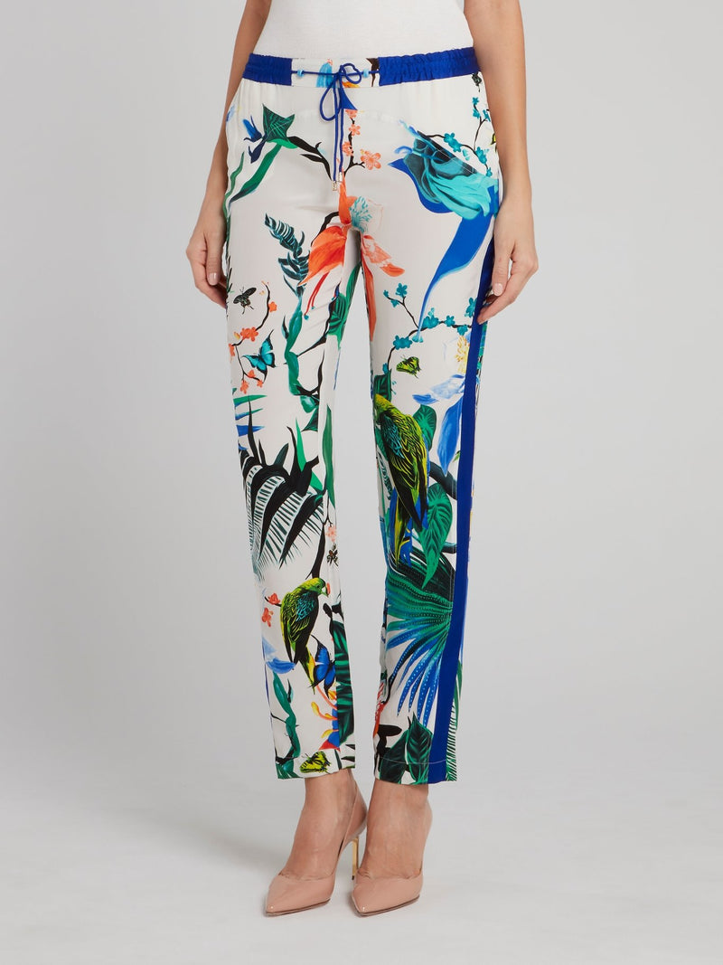 Flora and Fauna Print Straight Cut Pants