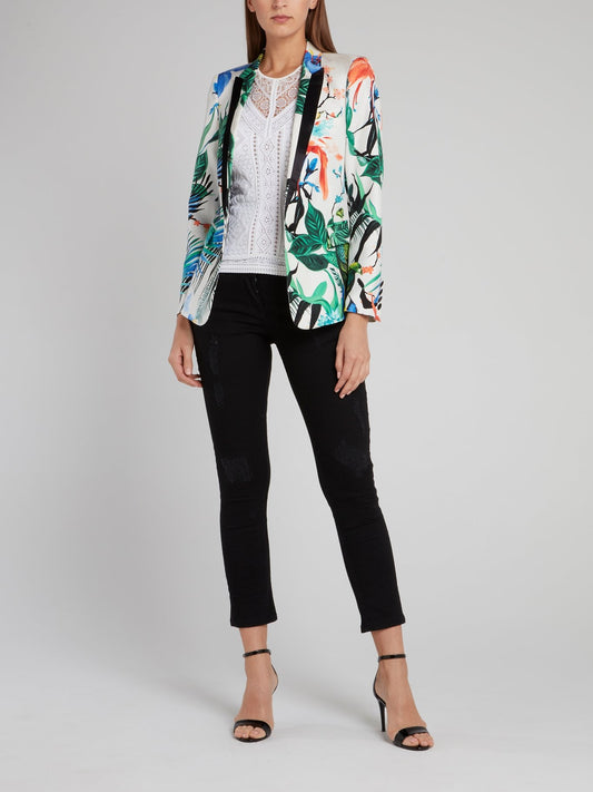 Floral Printed Notched Collar Blazer