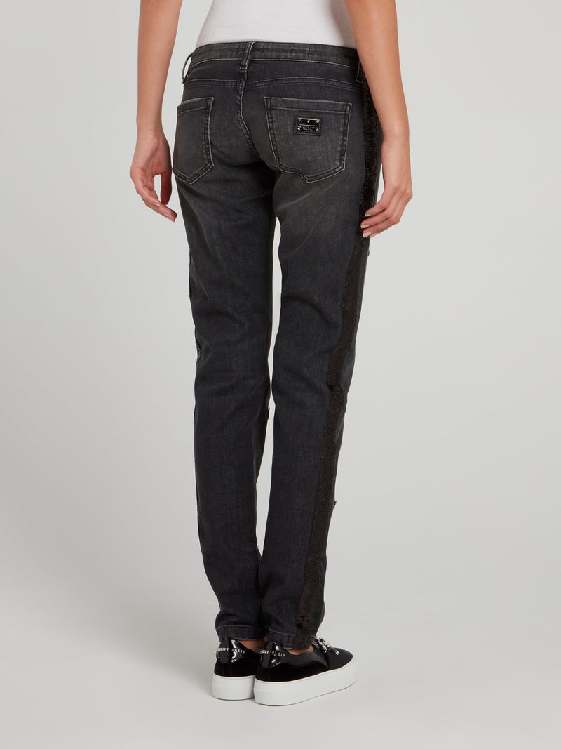 Grey Sequin Stars Slim Jeans