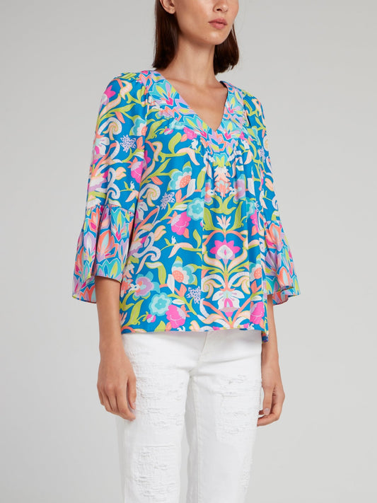 Floral Print Flared Sleeve Top