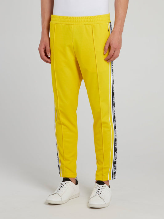 Yellow Ribbed Waistband Logo Sweatpants