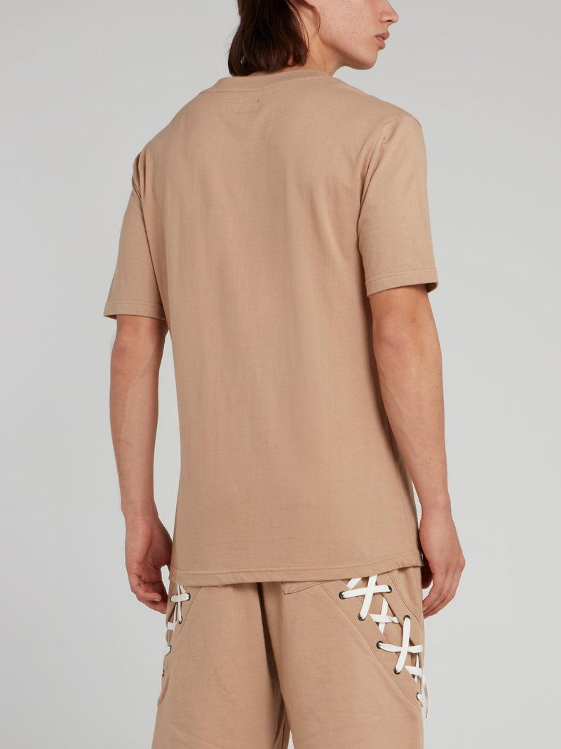 Beige Straight String Panel T-Shirt