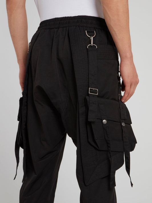 Black Multi-Stitch Tapered Pants