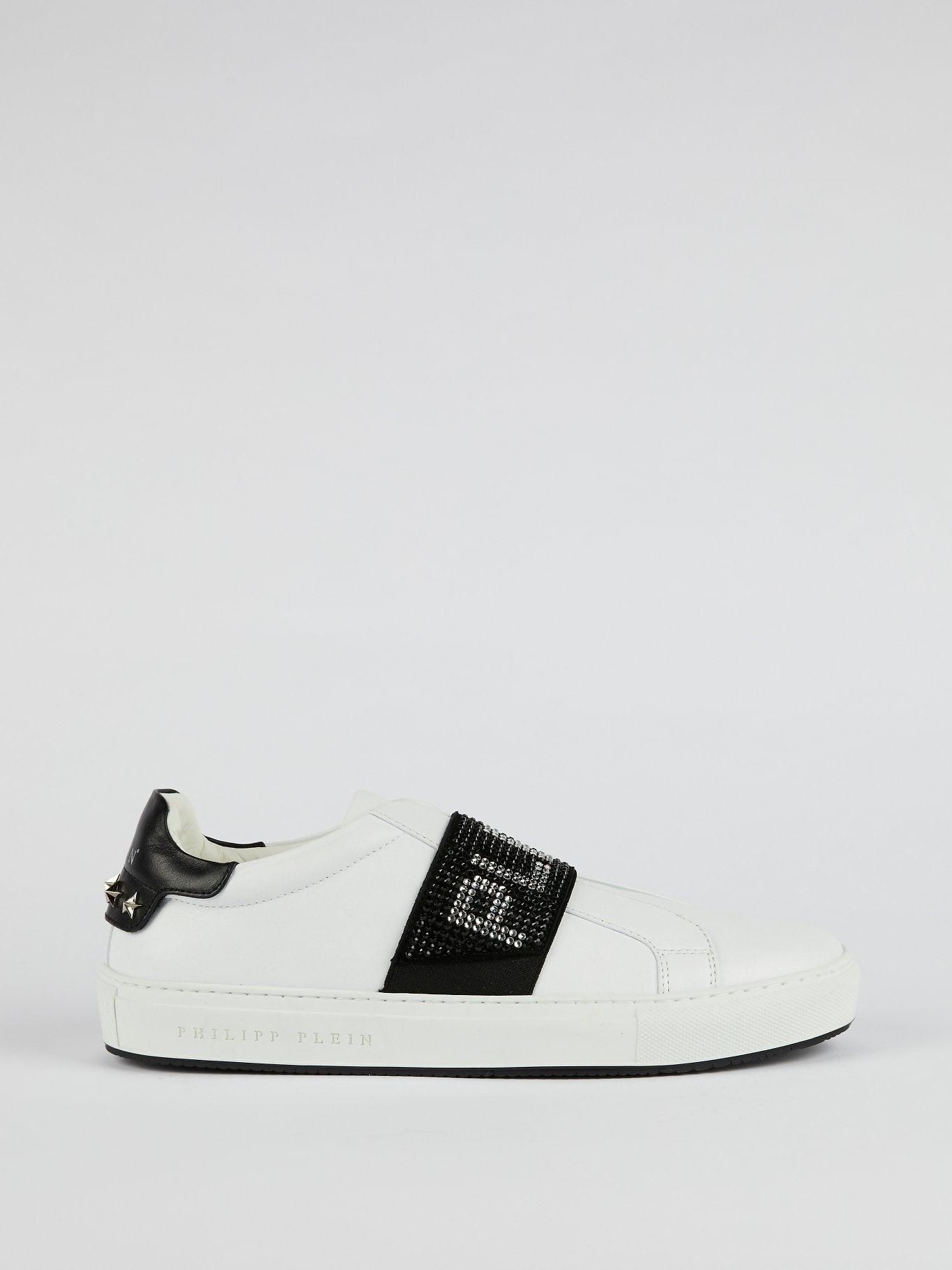 Naty White Studded Logo Front Strap Sneakers