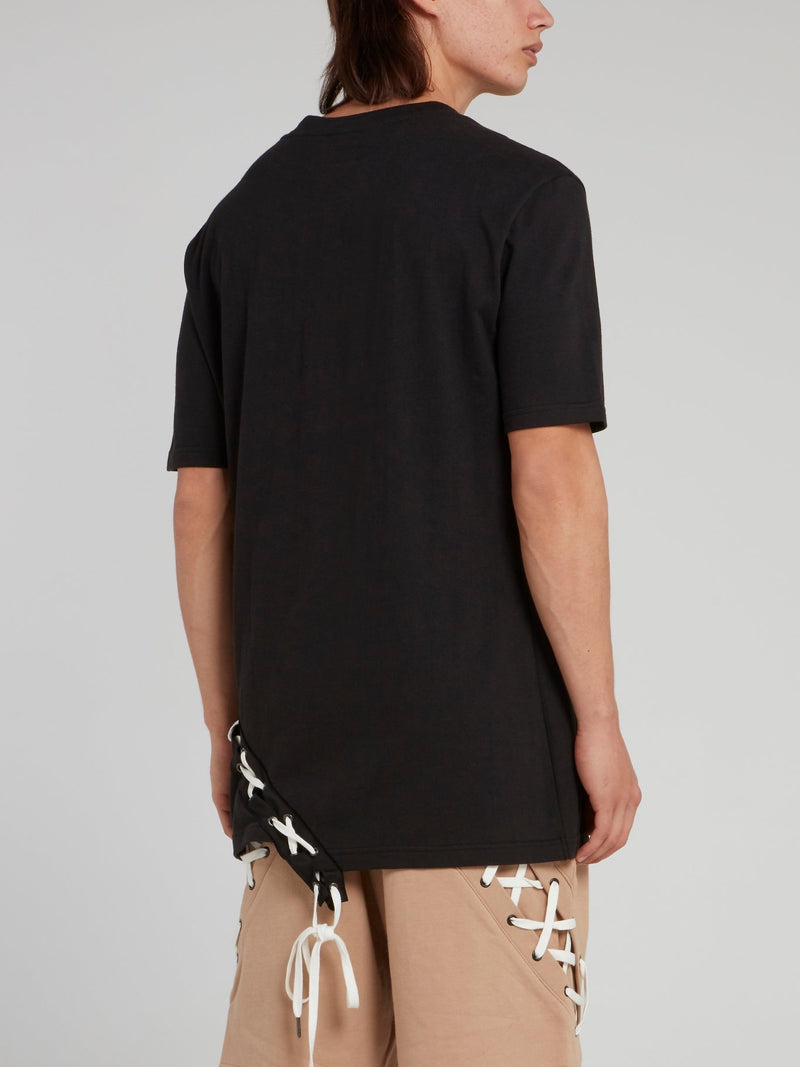 Black X-String Panel T-Shirt