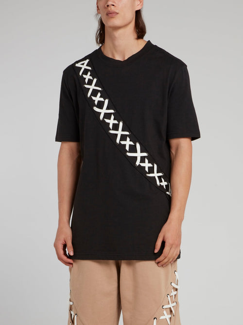 Black X-String Panel T-Shirt