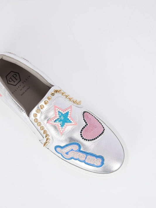 Metallic Appliquéd Slip On Sneakers