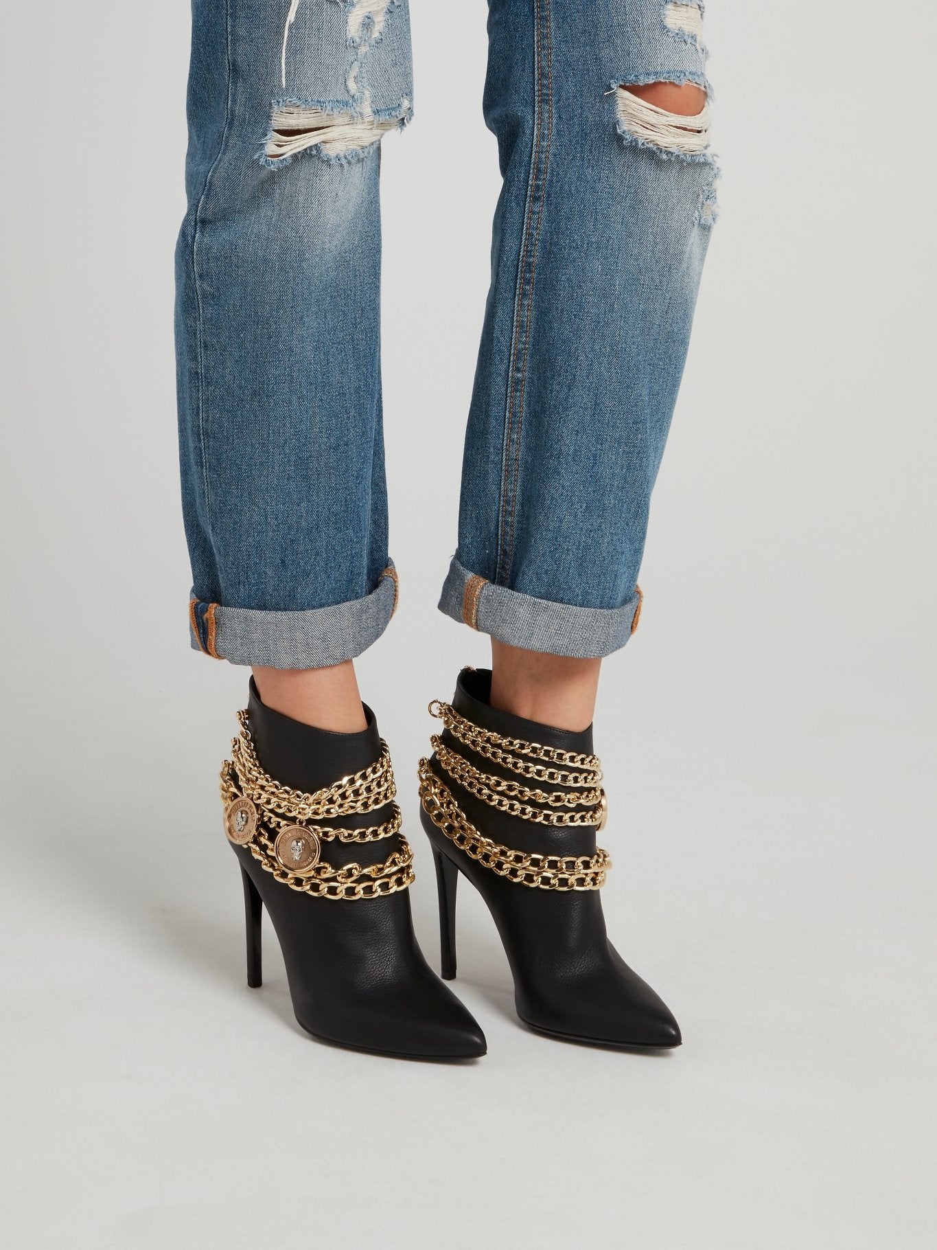 Gold Chain Embellished Ankle Boots