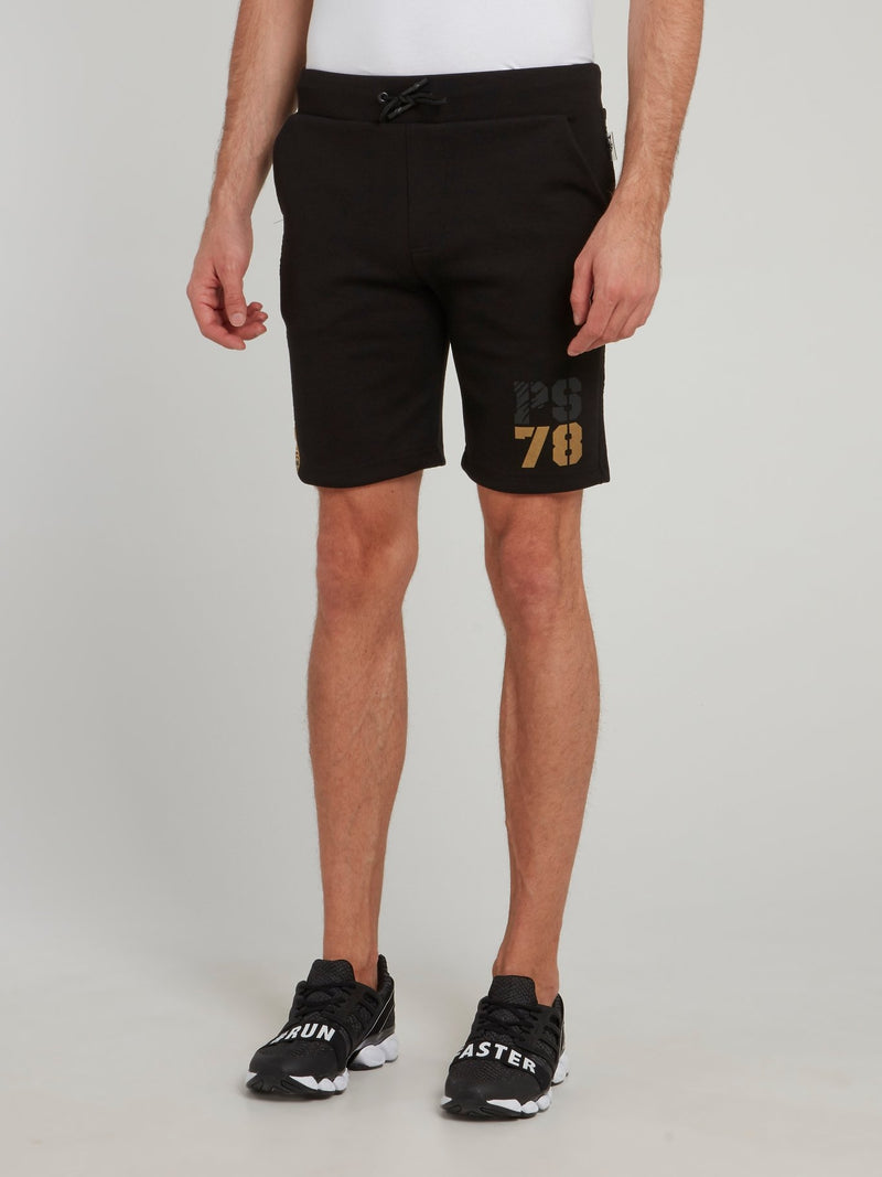 Black Side Stripe Logo Jogging Shorts