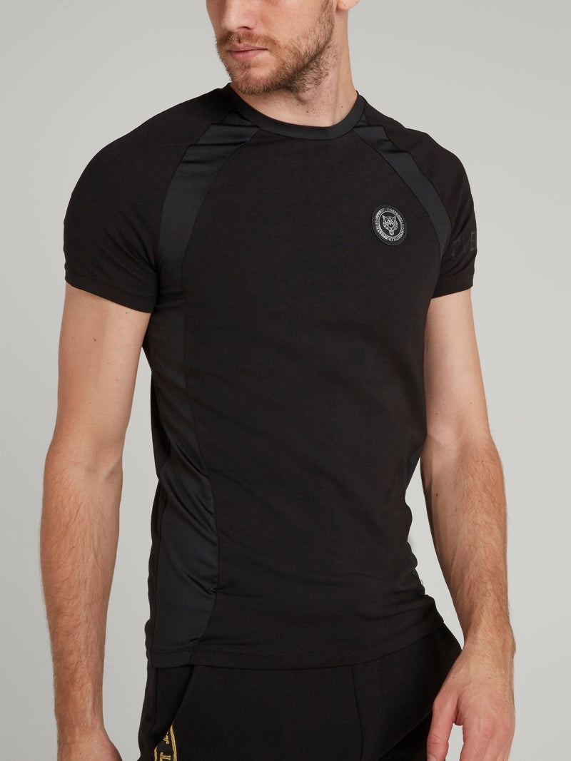 Black Geometric Round Neck T-Shirt