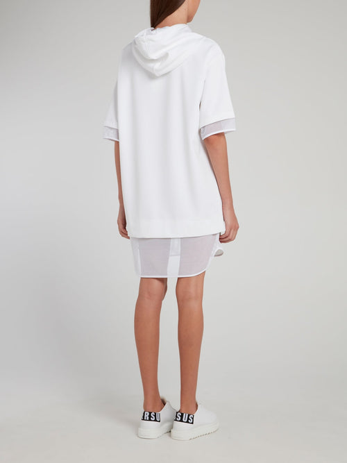 White Net Edge Embellished Hooded Dress