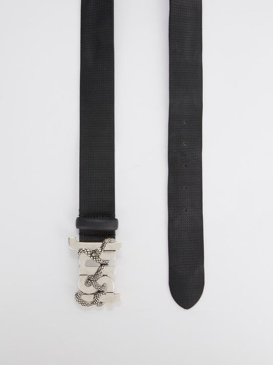 Logo Buckle Textured Leather Belt
