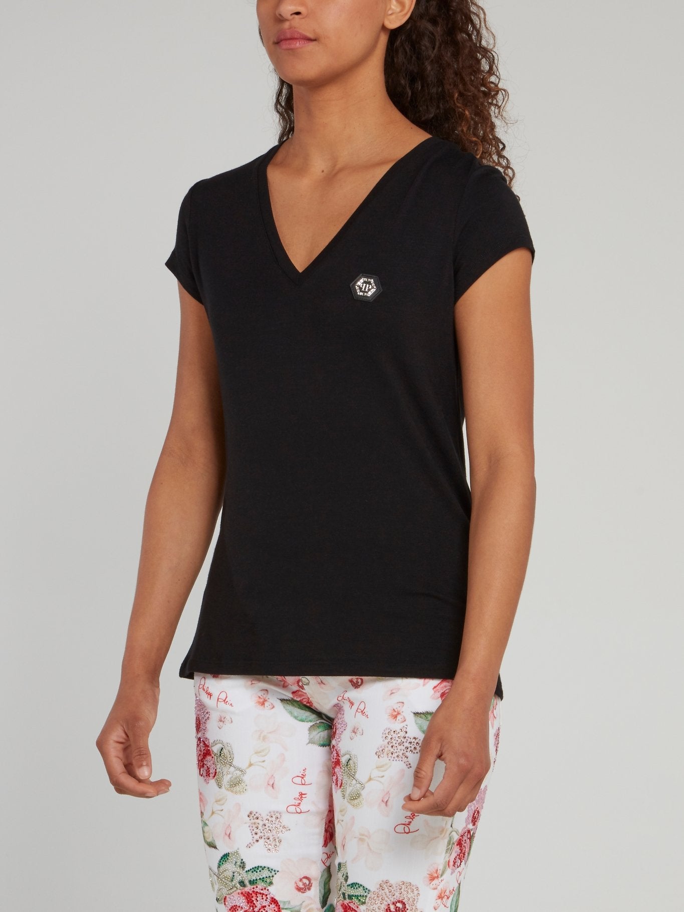 Black Cap Sleeve V-Neck T-Shirt