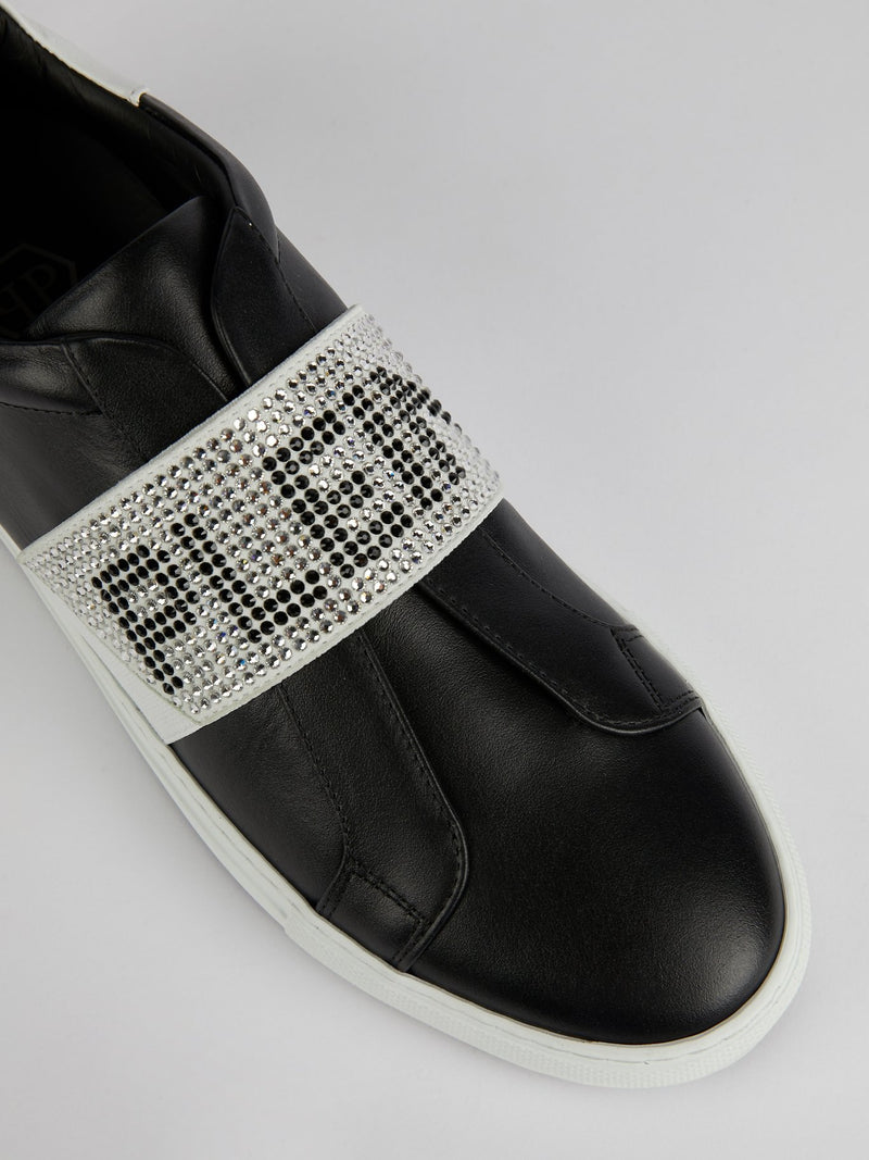 Naty Black Studded Logo Front Strap Sneakers