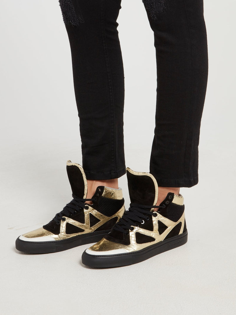 Gold Foil Panel High Top Sneakers