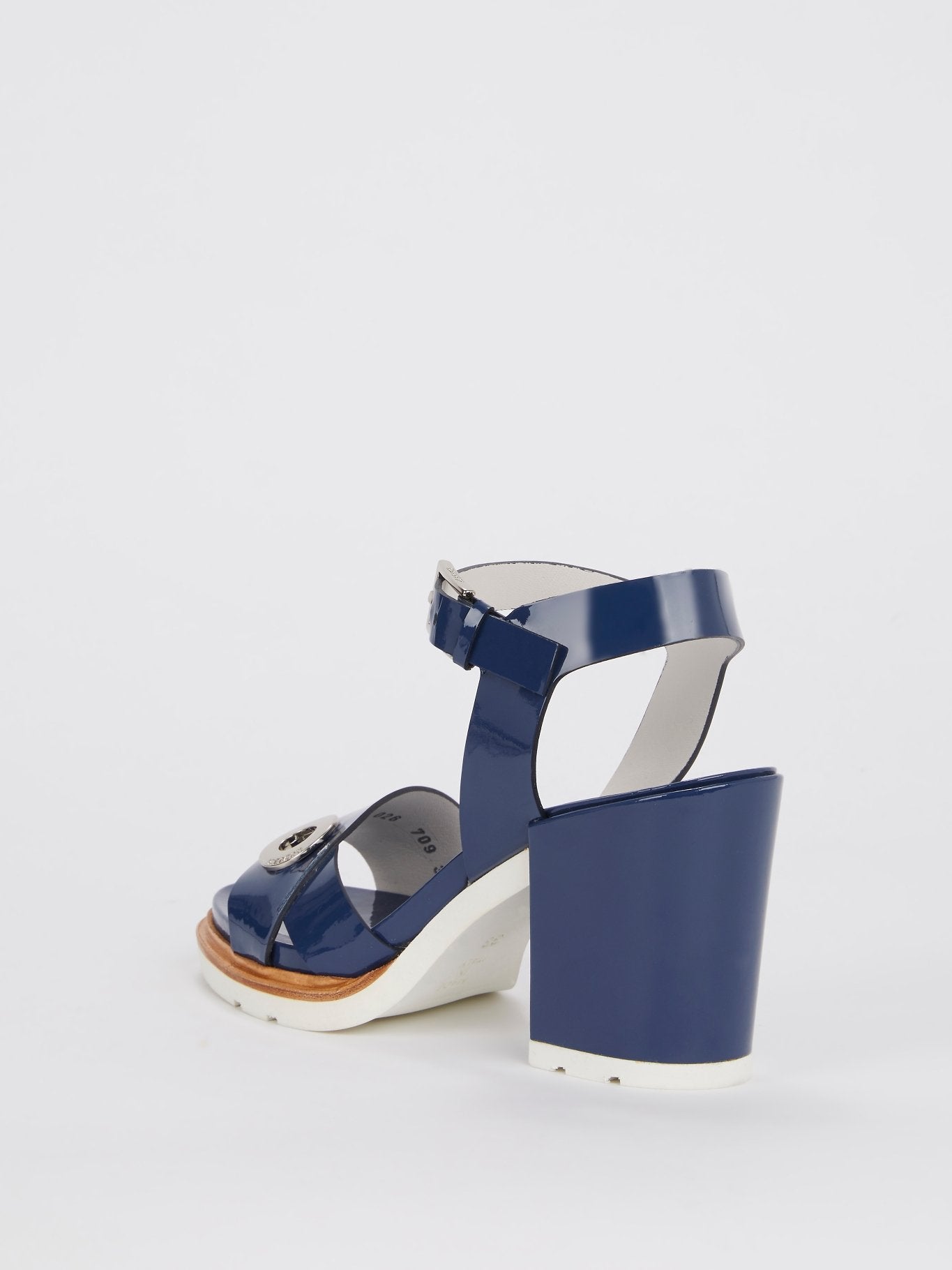 Navy Block-Heel Patent Leather Sandals