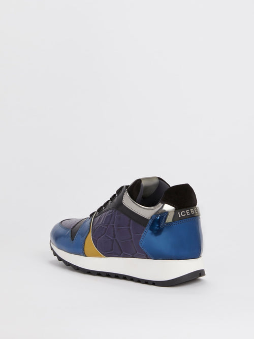 Blue Crocodile Panel Oversized Sneakers