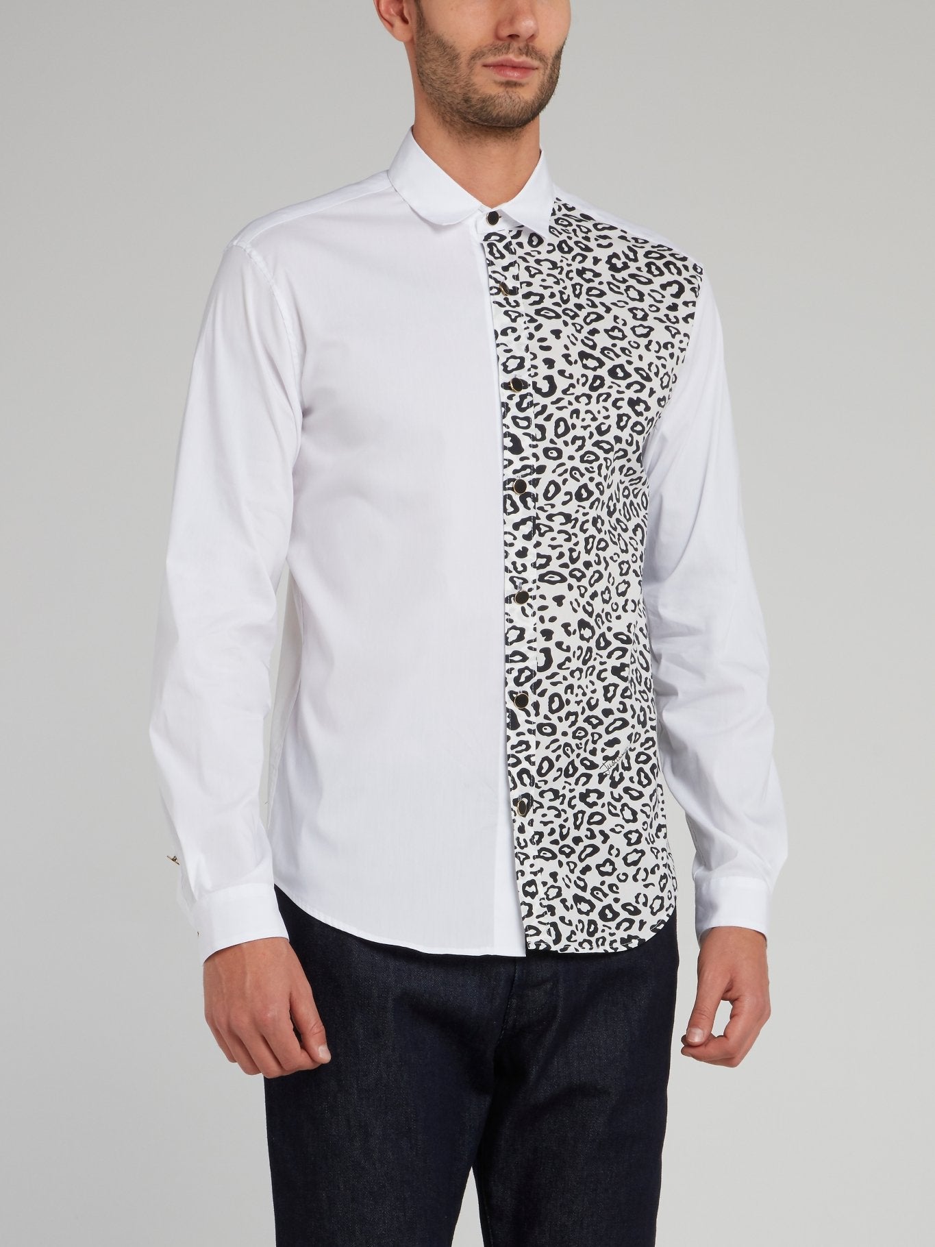 White Leopard Panel Long Sleeve Shirt