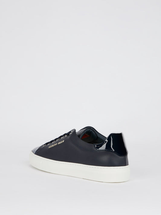 Navy Patent Leather Heel and Toe Patch Sneakers