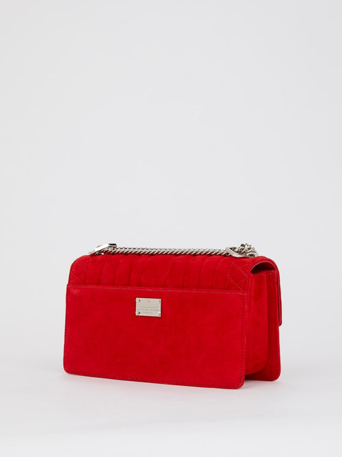 Red Quilted Velvet Shoulder Bag