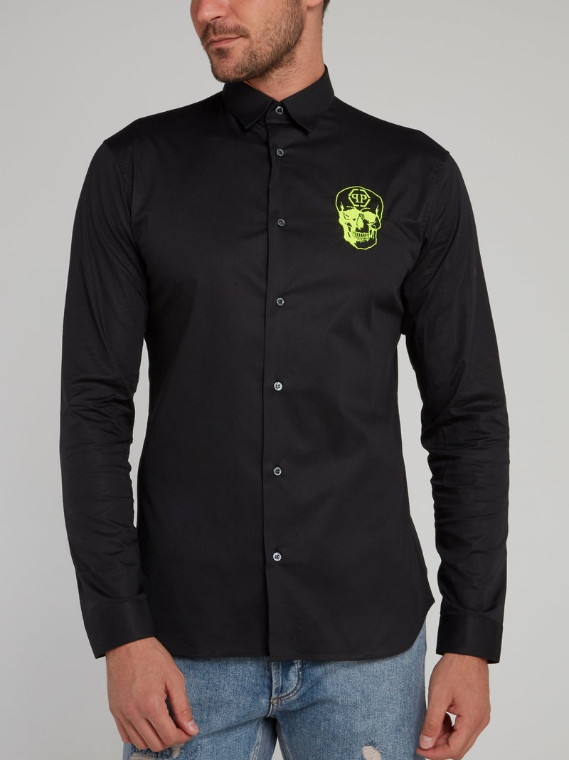 Black Neon Skull Print Long Sleeve Shirt