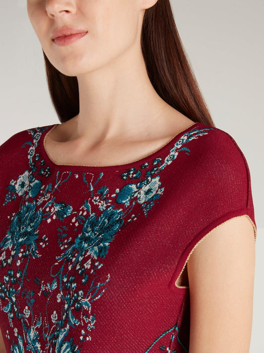 Burgundy Ribbed Floral Mini Dress