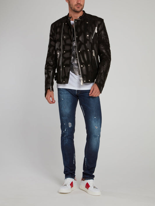 Navy Wash Distressed Denim Jeans