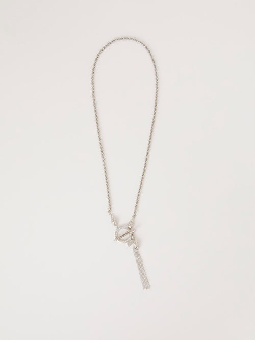 Silver Chain Tassle Toggle Clasp Necklace