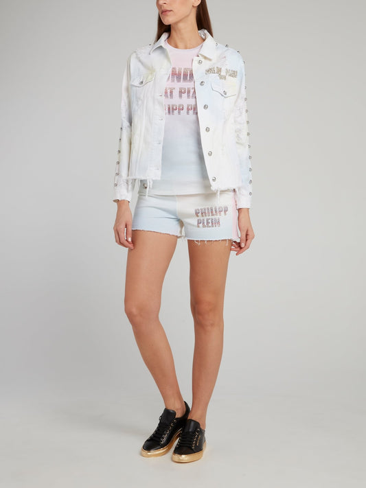 Rainbow Embellished Frayed Denim Jacket