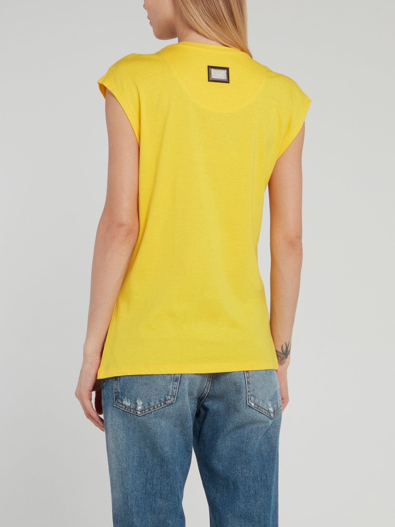 Yellow Studded Statement Cap Sleeve Shirt