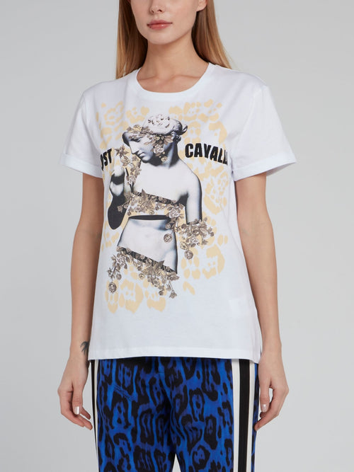 White Sculpture Print Crewneck T-Shirt