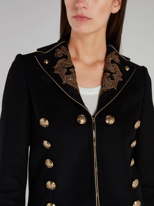 Black Button Embellished Jacket