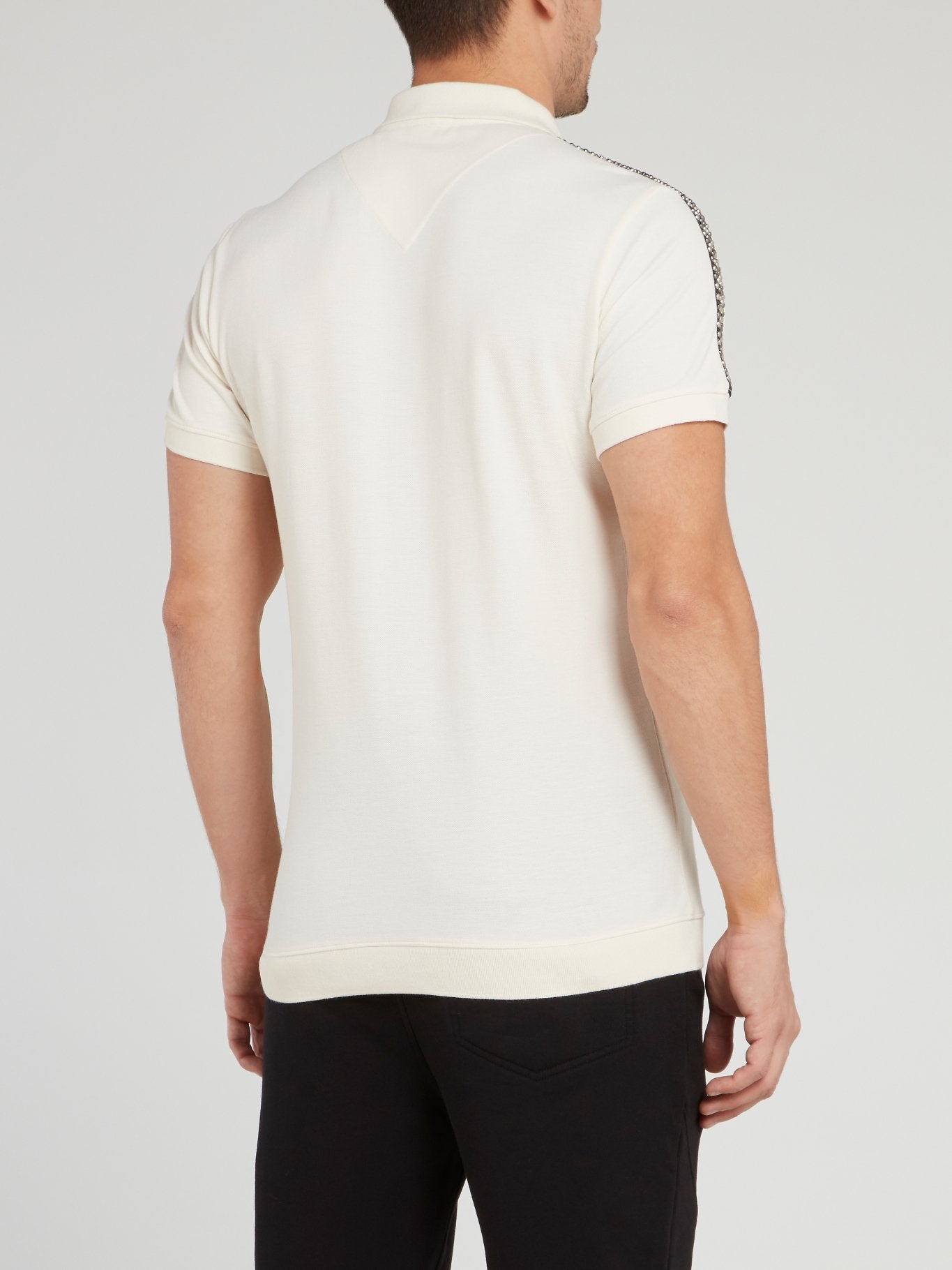 White Shoulder Studded Logo Polo Shirt