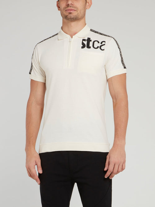 White Shoulder Studded Logo Polo Shirt