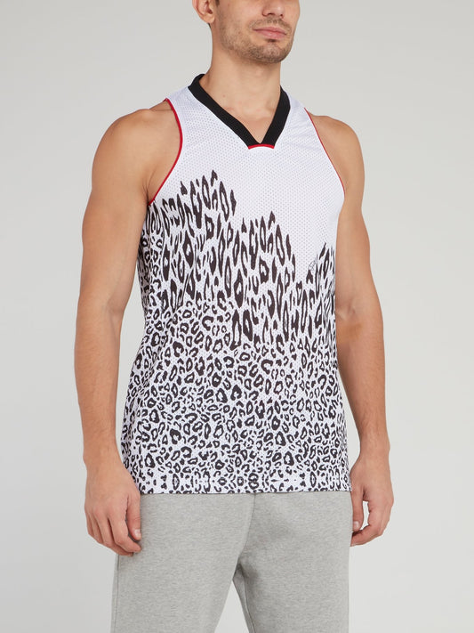 White Leopard Print Perforated Tank Top