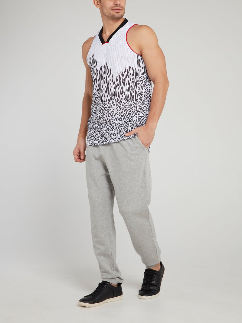 White Leopard Print Perforated Tank Top