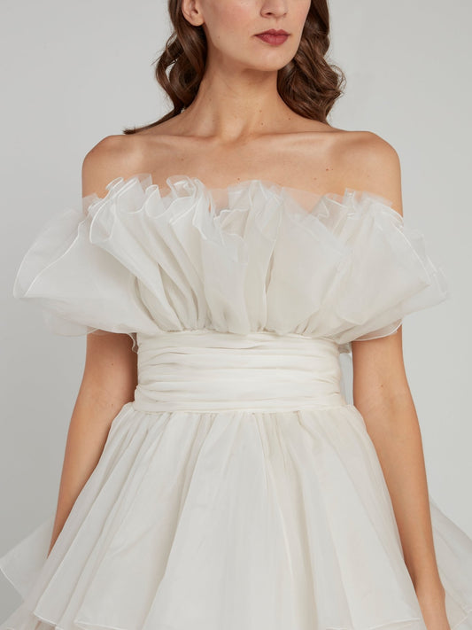 White Tiered Ruffle Empire Bridal Gown