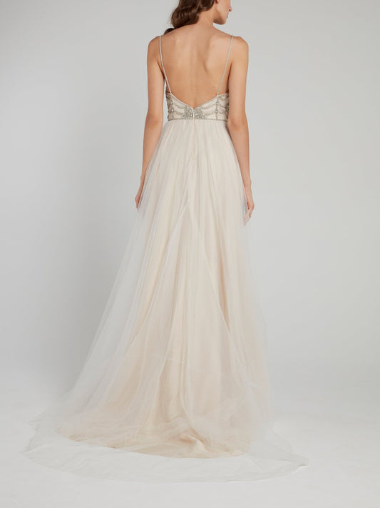 Multi-Stud Sheer Overlay Bridal Dress